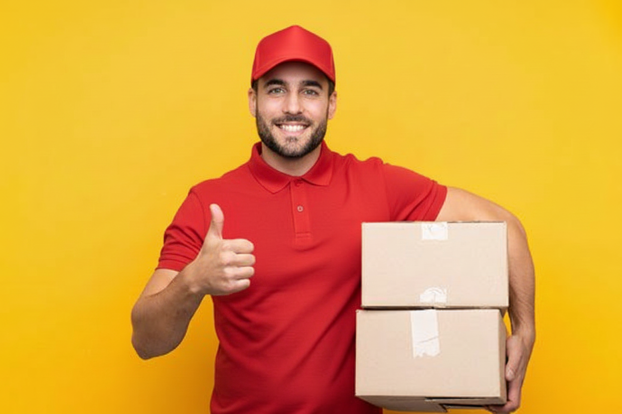 Delivery person holding packages